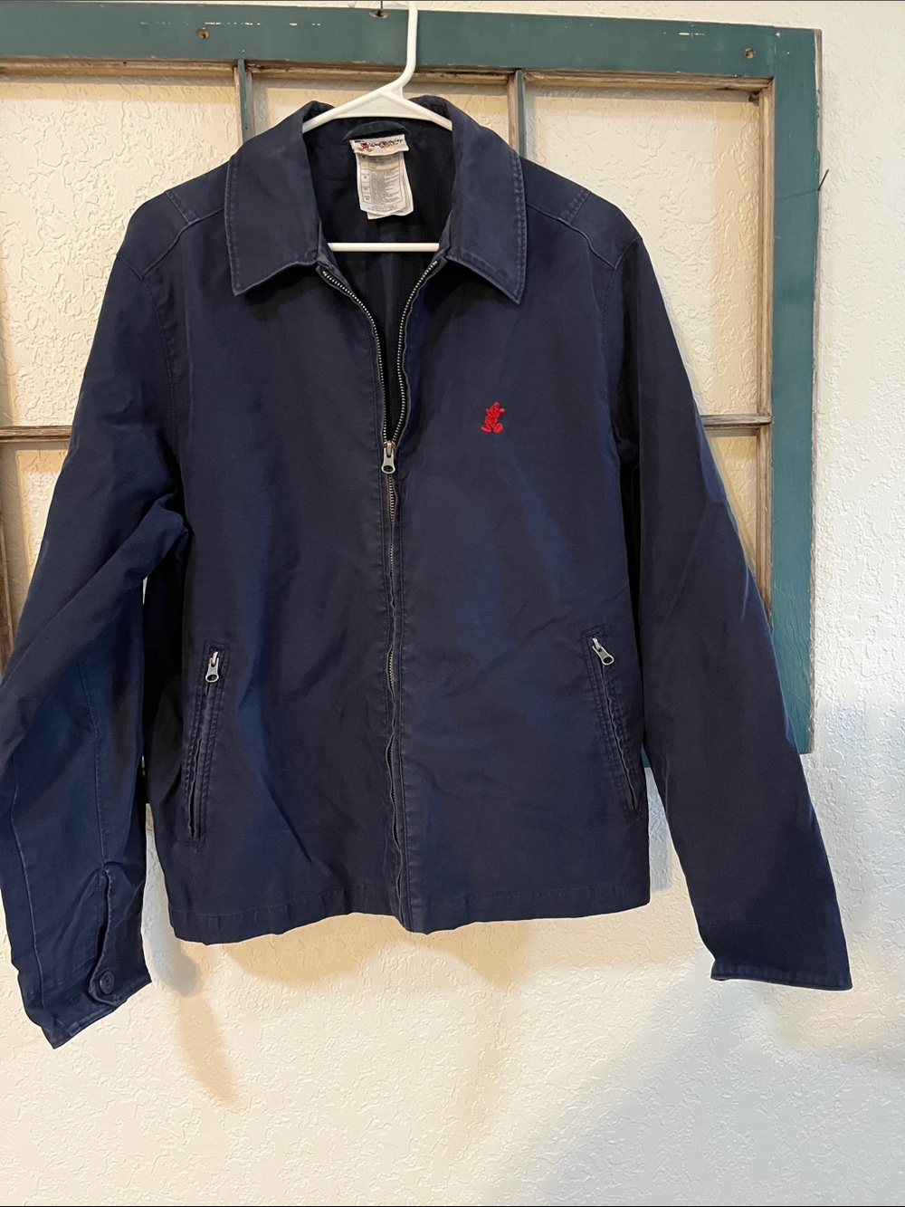 Disney Vintage Navy Bomber Jacket with Red Embroidered Logo Med-weight Sz M